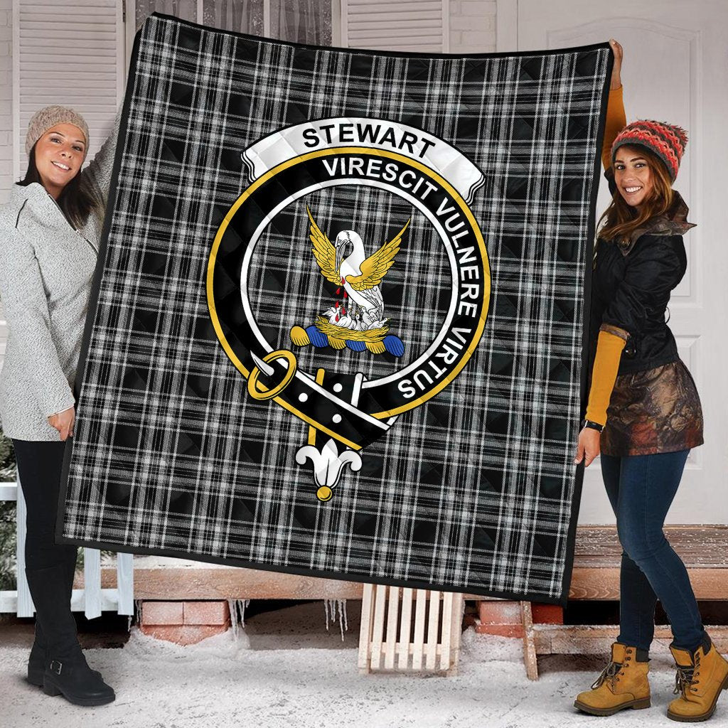 Stewart Black and White Tartan Crest Quilt