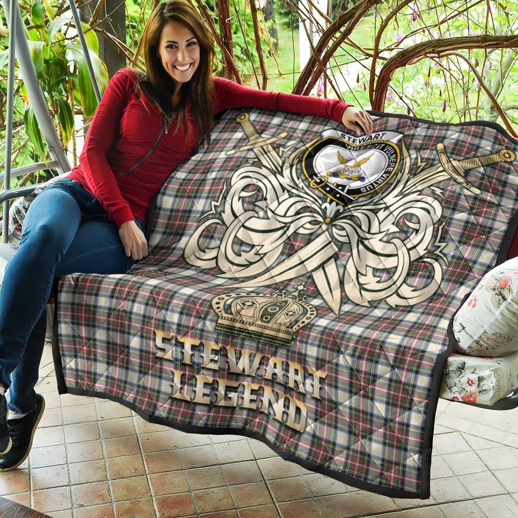 Stewart Dress Ancient Tartan Crest Legend Gold Royal Premium Quilt