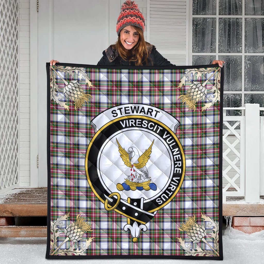 Stewart Dress Modern Tartan Crest Premium Quilt - Gold Thistle Style