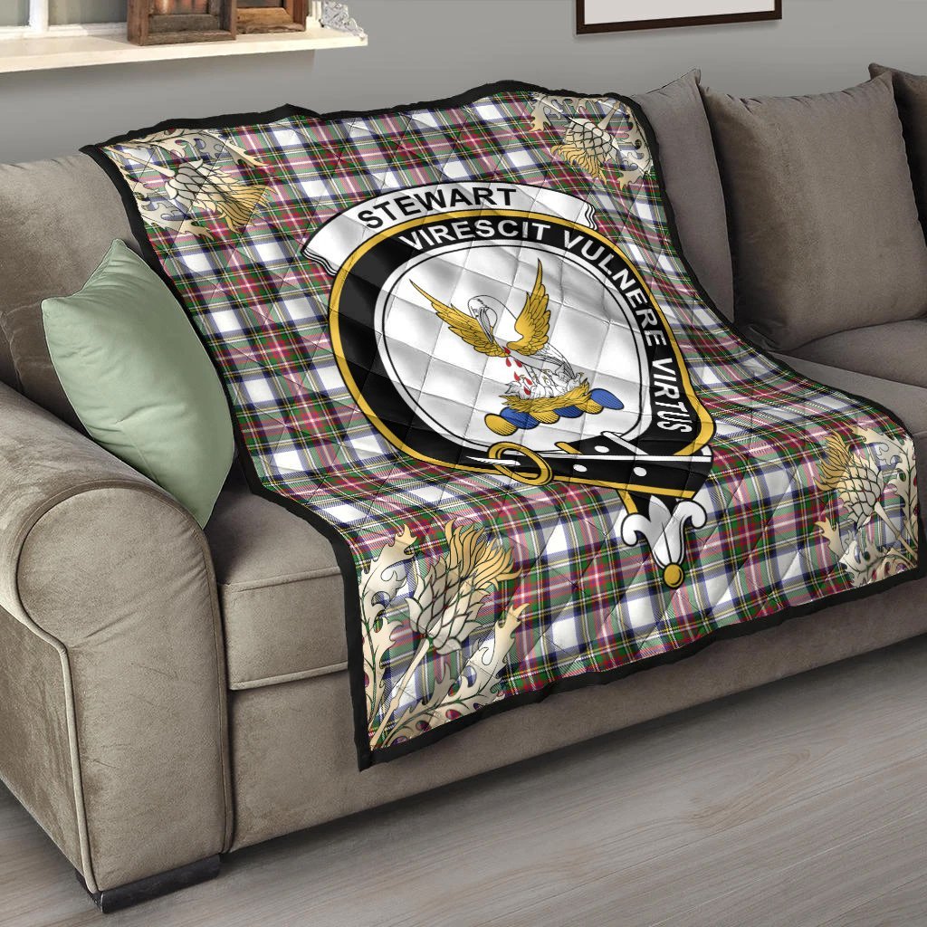 Stewart Dress Modern Tartan Crest Premium Quilt - Gold Thistle Style