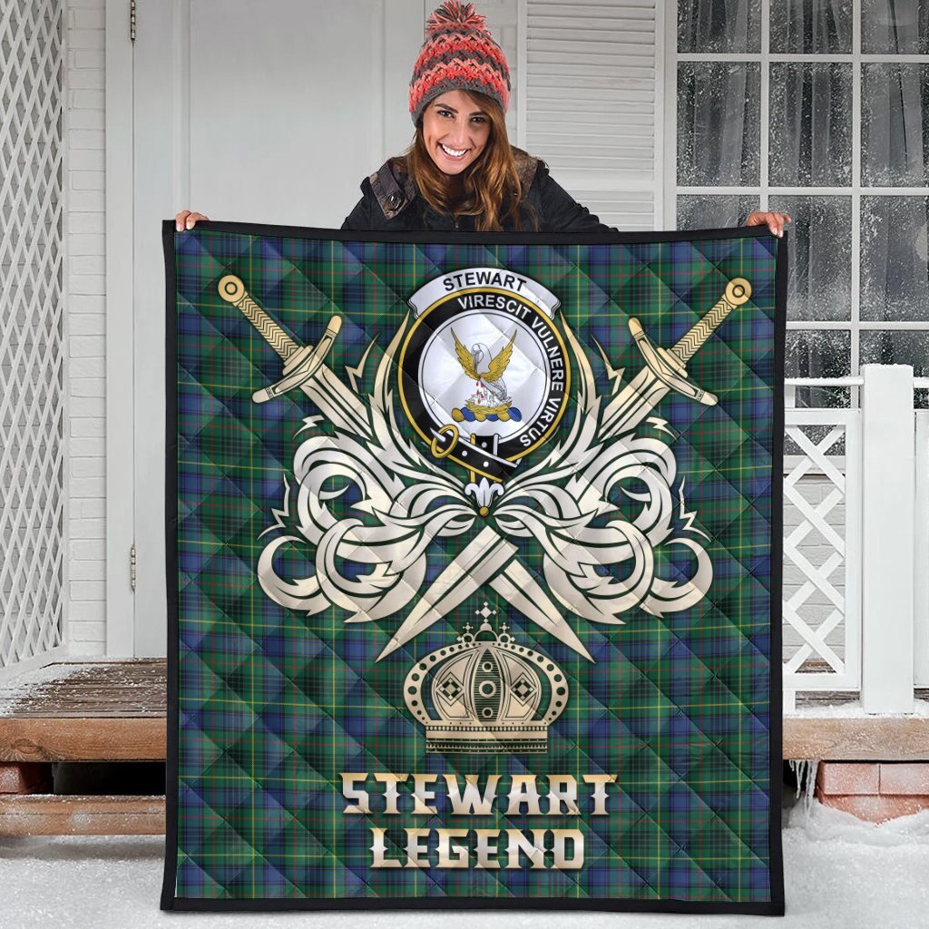 Stewart Hunting Modern Tartan Crest Legend Gold Royal Premium Quilt
