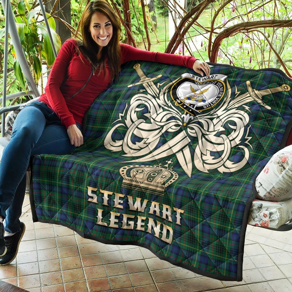 Stewart Hunting Modern Tartan Crest Legend Gold Royal Premium Quilt