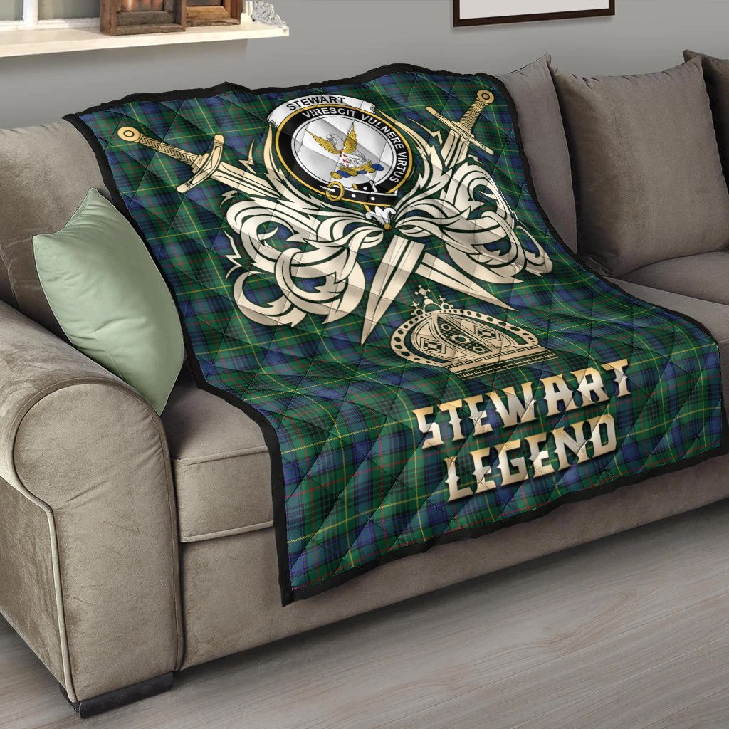 Stewart Hunting Modern Tartan Crest Legend Gold Royal Premium Quilt