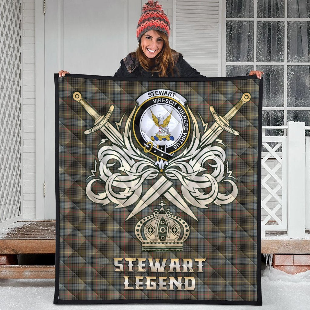 Stewart Hunting Weathered Tartan Crest Legend Gold Royal Premium Quilt