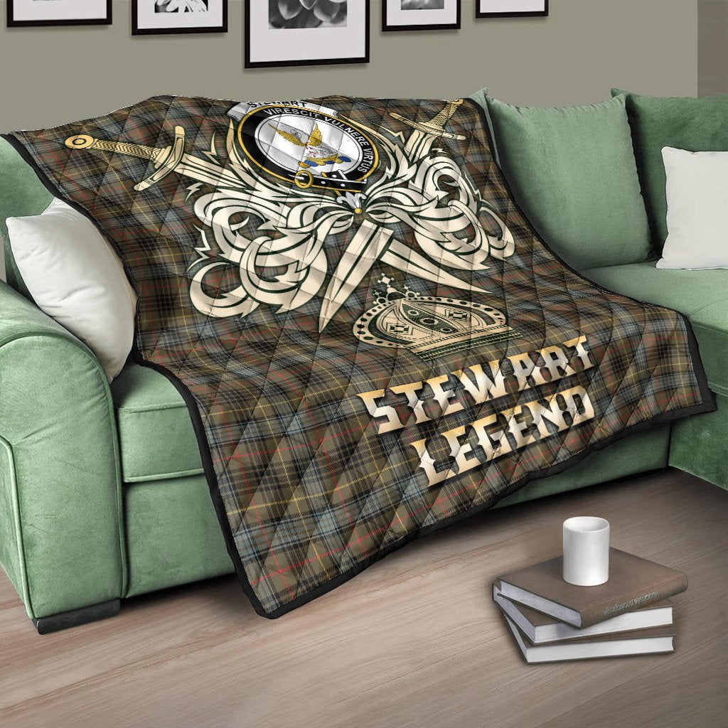 Stewart Hunting Weathered Tartan Crest Legend Gold Royal Premium Quilt