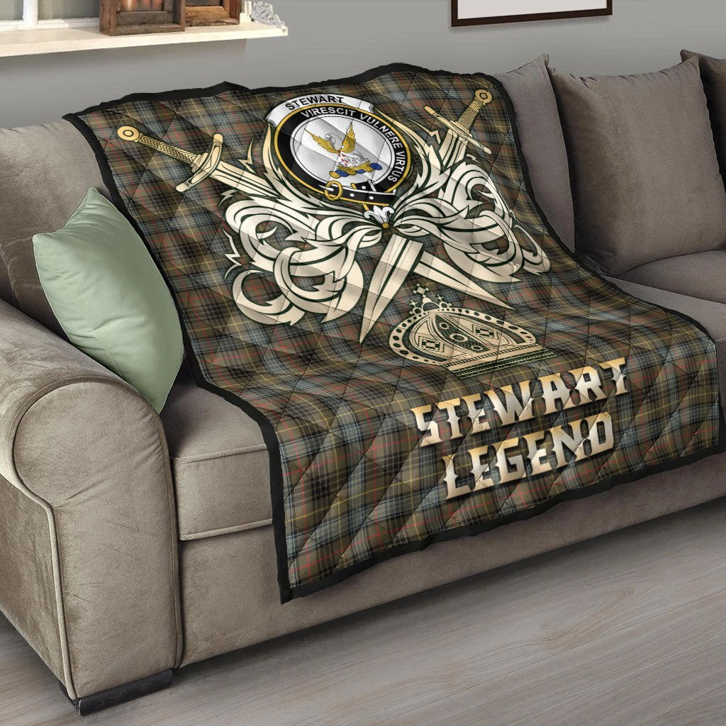 Stewart Hunting Weathered Tartan Crest Legend Gold Royal Premium Quilt