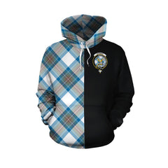 Stewart Muted Blue Tartan Hoodie Half of Me - Cross Style