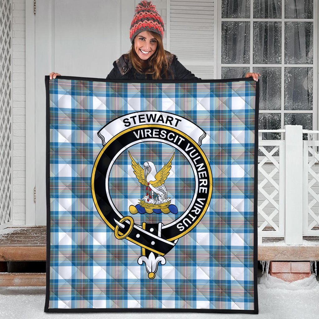 Stewart Muted Blue Tartan Crest Quilt