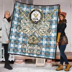 Stewart Muted Blue Tartan Crest Legend Gold Royal Premium Quilt