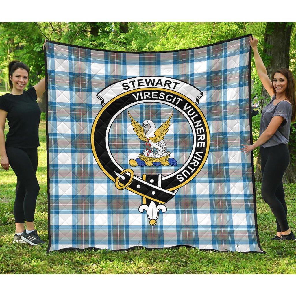 Stewart Muted Blue Tartan Crest Quilt
