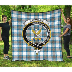 Stewart Muted Blue Tartan Crest Quilt