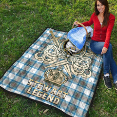Stewart Muted Blue Tartan Crest Legend Gold Royal Premium Quilt
