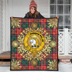 Stewart of Appin Ancient Tartan Crest Premium Quilt - Gold Thistle Style