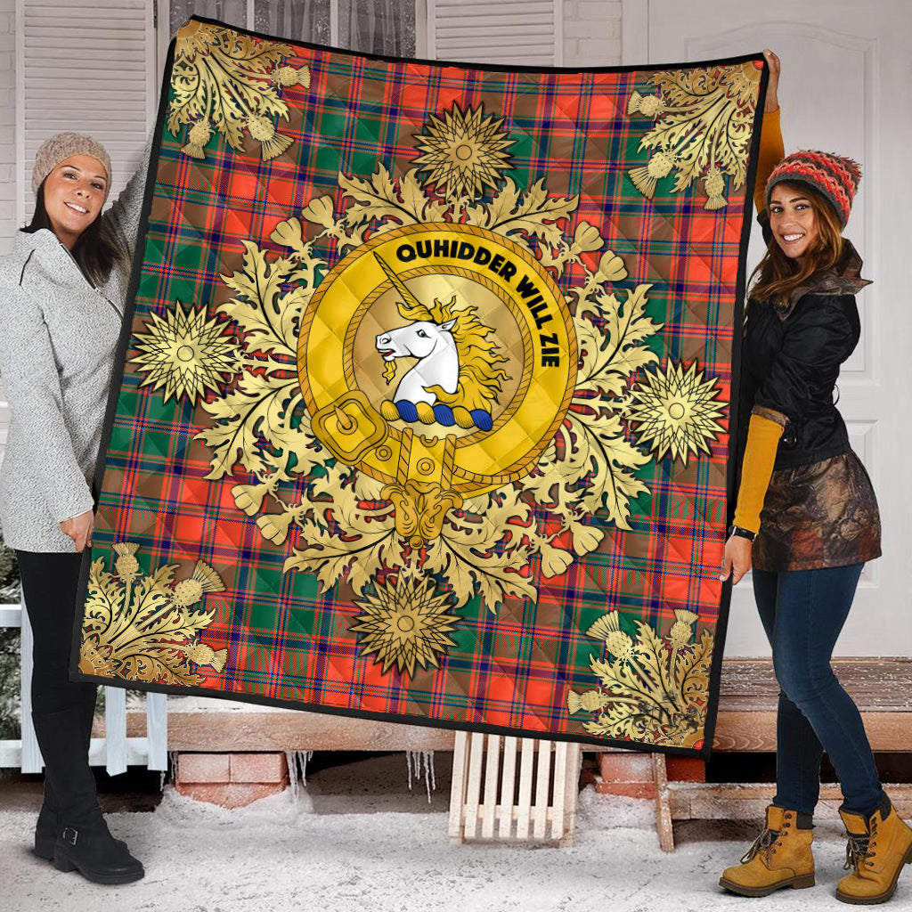 Stewart of Appin Ancient Tartan Crest Premium Quilt - Gold Thistle Style