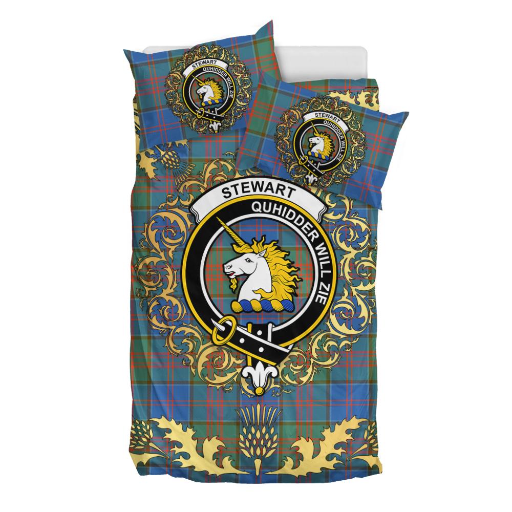 Stewart of Appin Hunting Ancient Tartan Crest Bedding Set - Golden Thistle Style