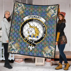 Stewart of Appin Hunting Ancient Tartan Crest Premium Quilt - Gold Thistle Style