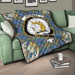 Stewart of Appin Hunting Ancient Tartan Crest Premium Quilt - Gold Thistle Style