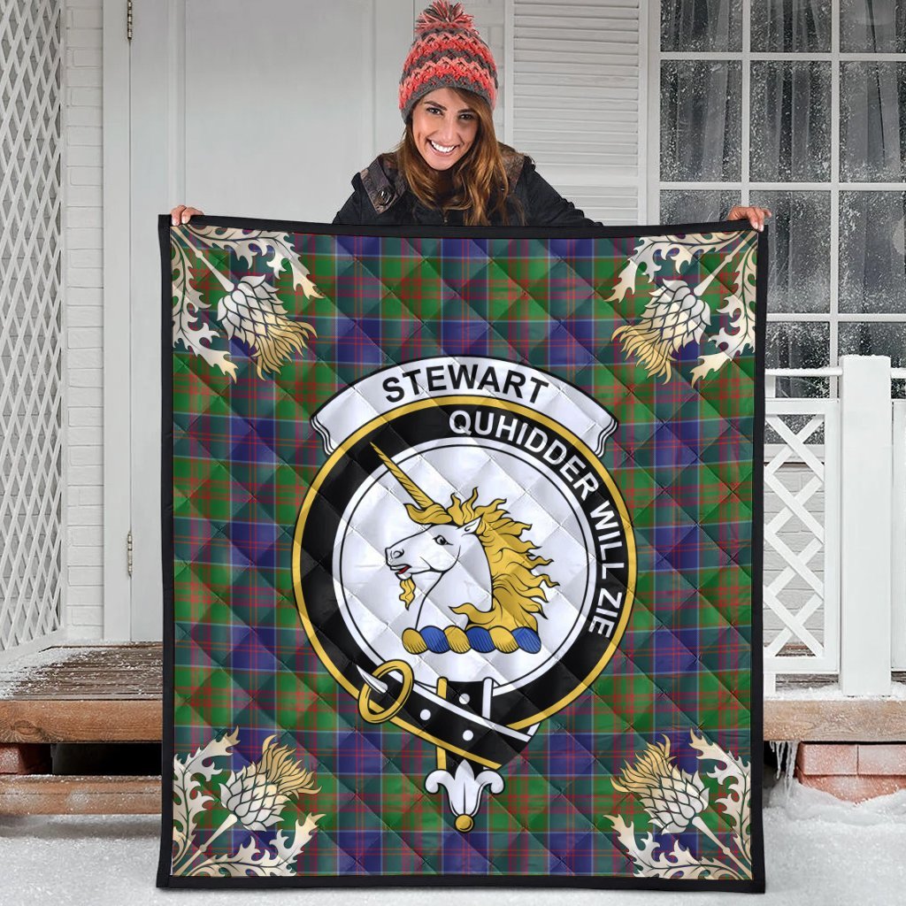 Stewart of Appin Hunting Modern Tartan Crest Premium Quilt - Gold Thistle Style