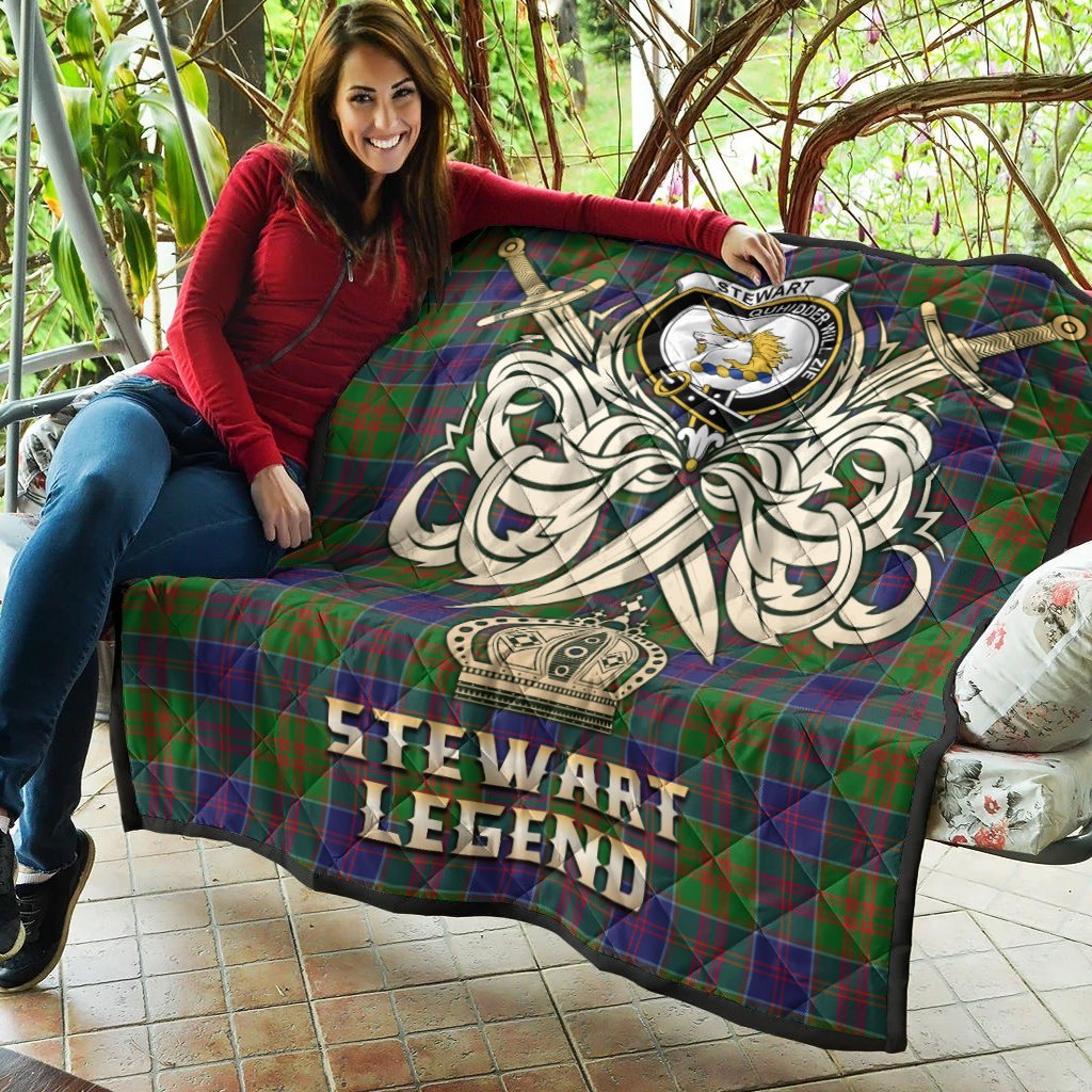 Stewart of Appin Hunting Modern Tartan Crest Legend Gold Royal Premium Quilt