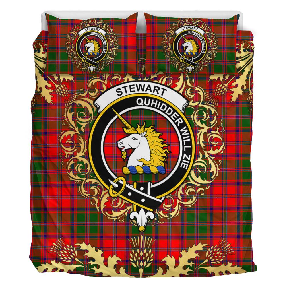 Stewart of Appin Modern Tartan Crest Bedding Set - Golden Thistle Style