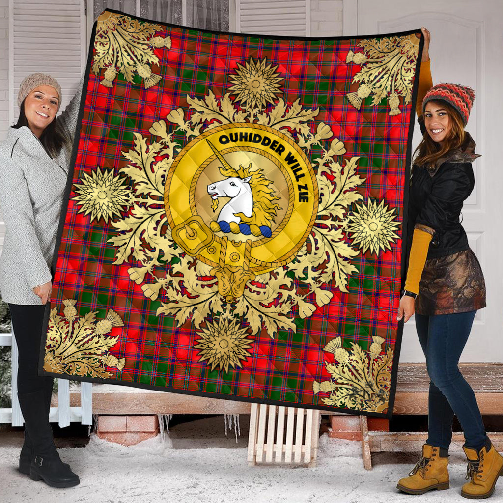 Stewart of Appin Modern Tartan Crest Premium Quilt - Gold Thistle Style