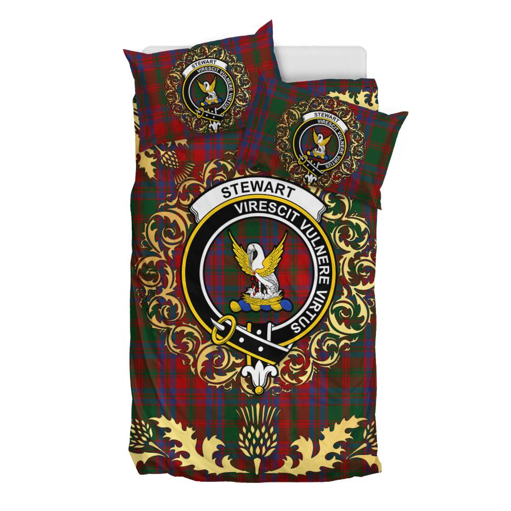 Stewart of Urrard Tartan Crest Bedding Set - Golden Thistle Style