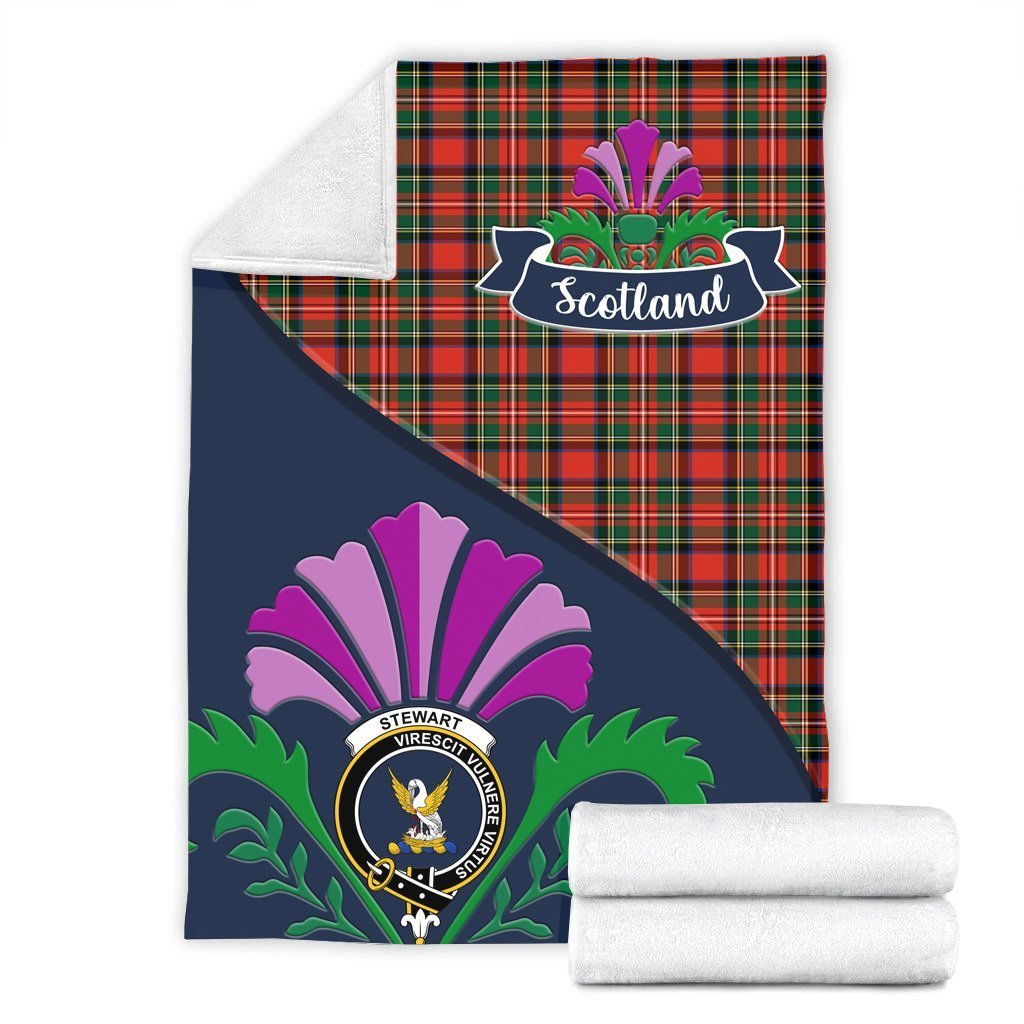 Stewart (High Stewards) Tartan Crest Premium Blanket - Thistle Style