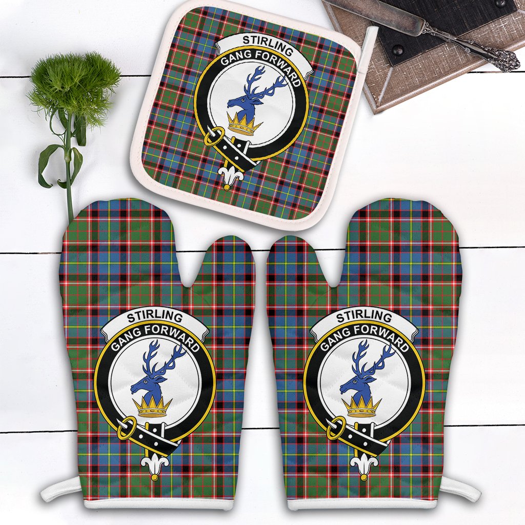 Stirling Bannockburn Tartan Crest Oven Mitt And Pot Holder (2 Oven Mitts + 1 Pot Holder)