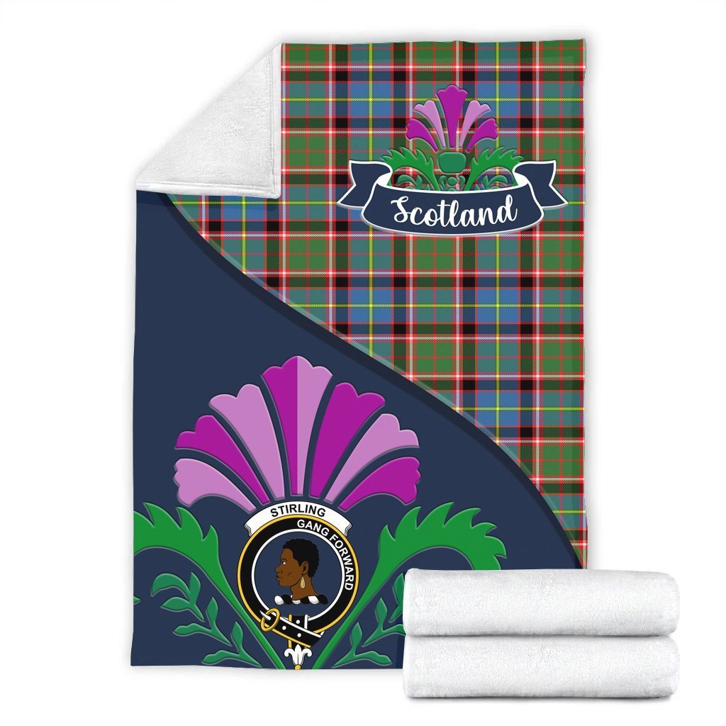 Stirling (of Keir) Tartan Crest Premium Blanket - Thistle Style