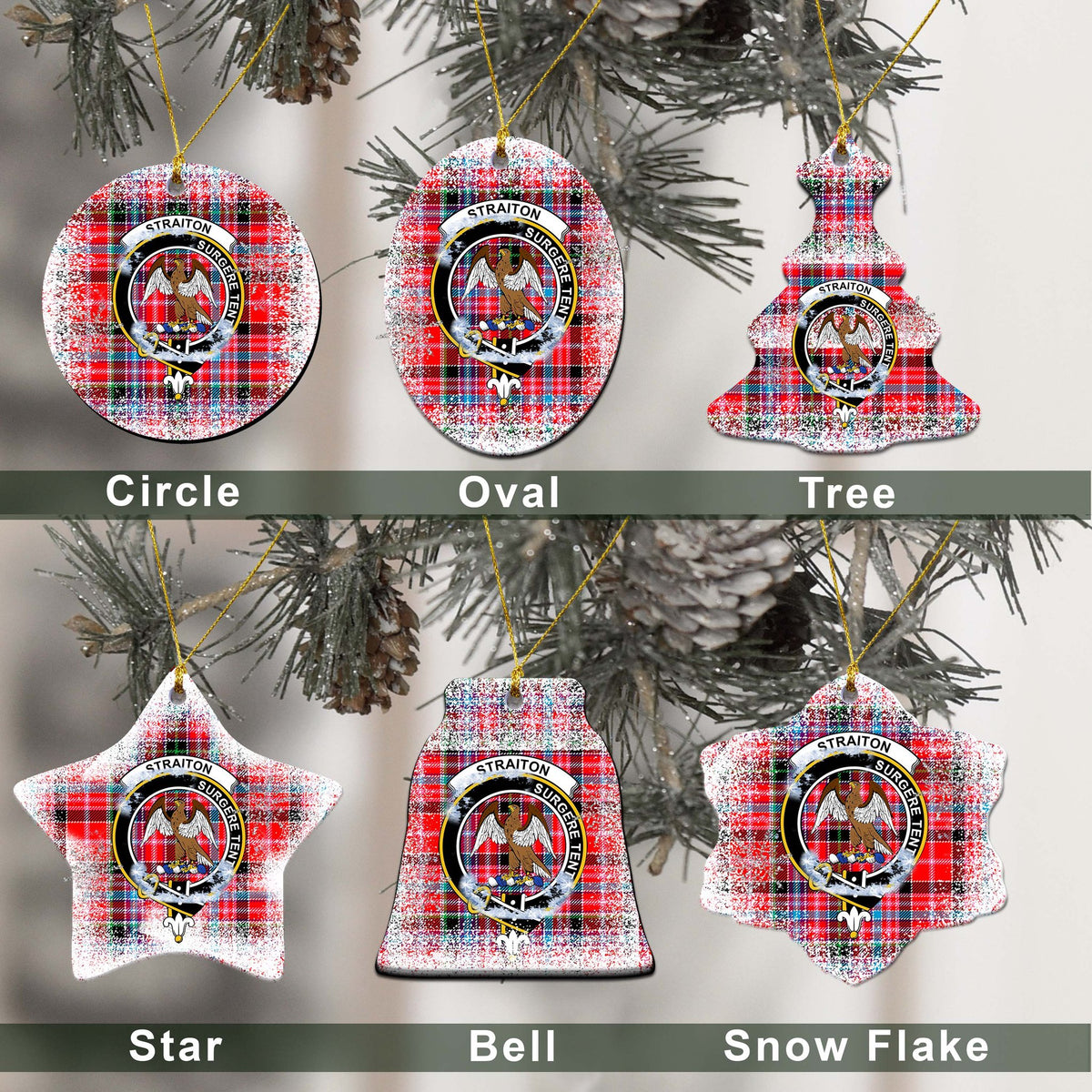 Straiton Tartan Christmas Ceramic Ornament - Snow Style