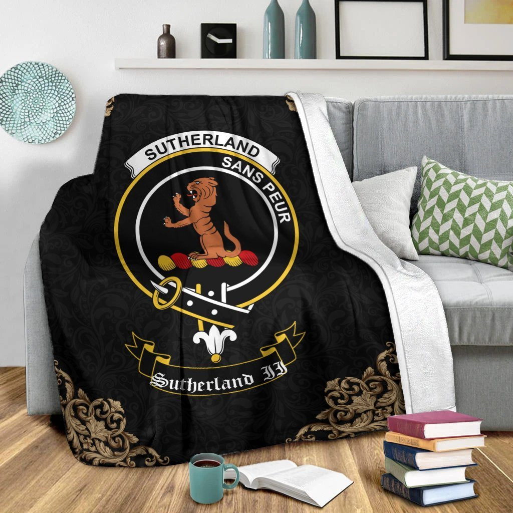 Sutherland II Crest Tartan Premium Blanket Black