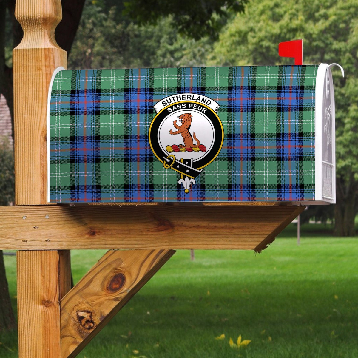 Sutherland Old Ancient Tartan Crest Mailbox