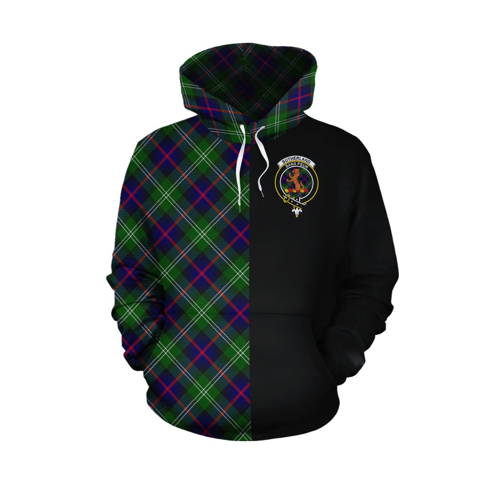 Sutherland Modern Tartan Hoodie Half of Me - Cross Style