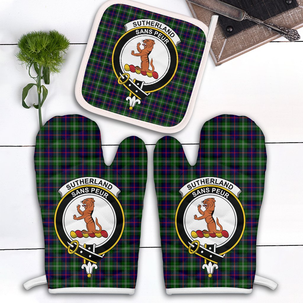 Sutherland Modern Tartan Crest Oven Mitt And Pot Holder (2 Oven Mitts + 1 Pot Holder)