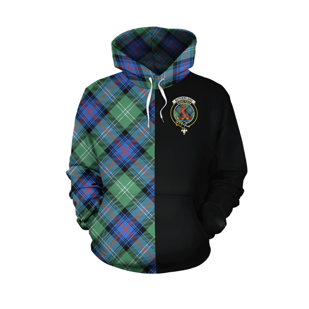 Sutherland Old Ancient Tartan Hoodie Half of Me - Cross Style