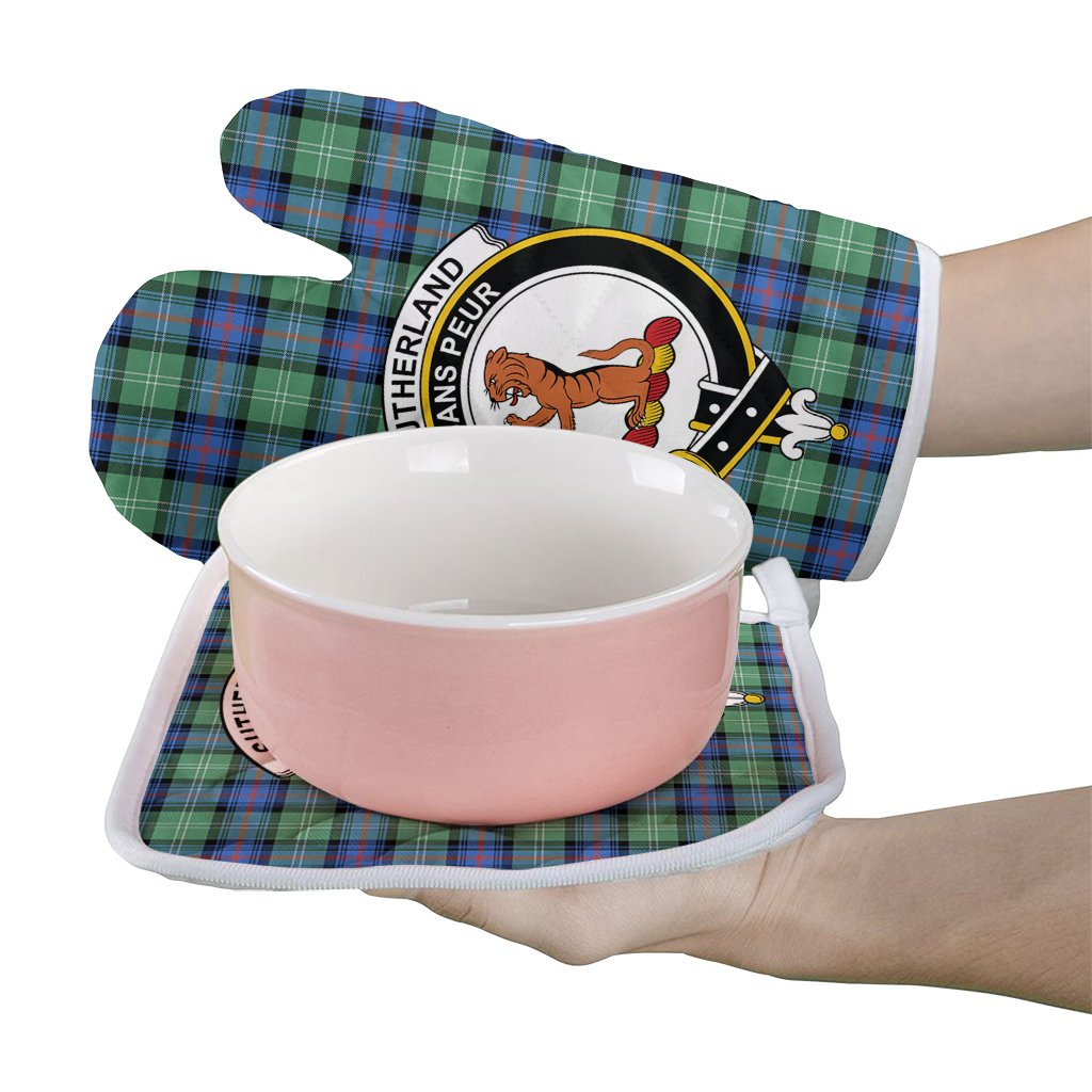 Sutherland Old Ancient Tartan Crest Oven Mitt And Pot Holder (2 Oven Mitts + 1 Pot Holder)