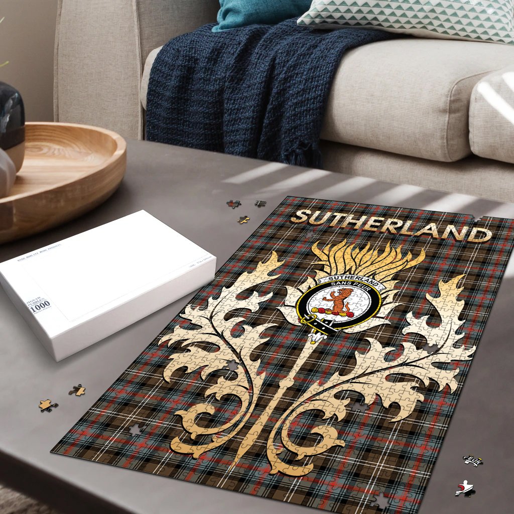 Sutherland Weathered Tartan Crest Thistle Jigsaw Puzzles