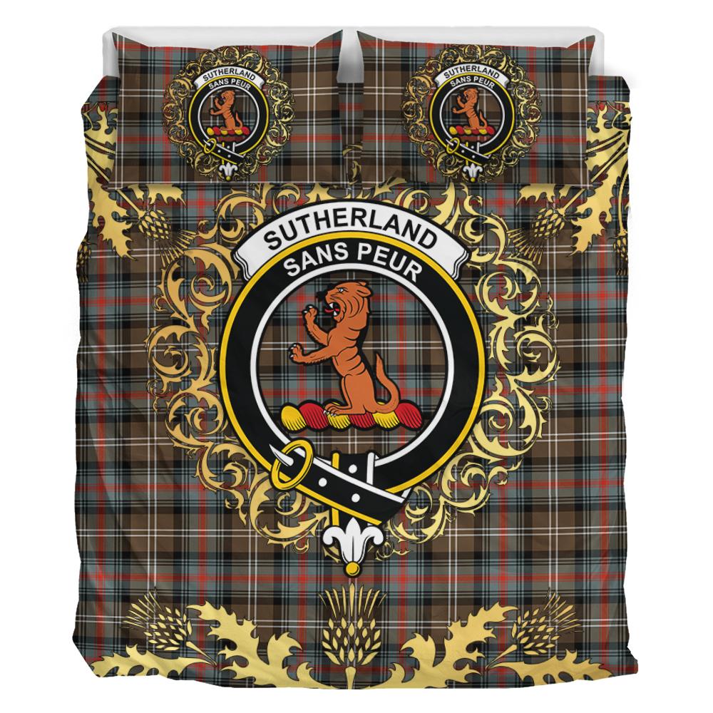 Sutherland Weathered Tartan Crest Bedding Set - Golden Thistle Style