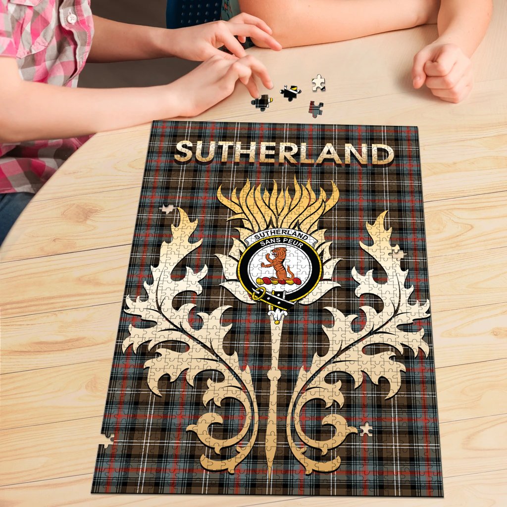 Sutherland Weathered Tartan Crest Thistle Jigsaw Puzzles