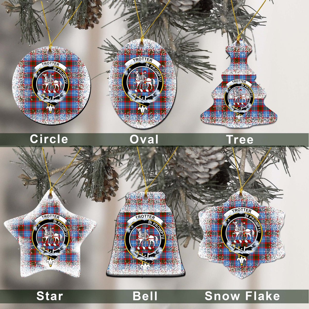 Trotter Tartan Christmas Ceramic Ornament - Snow Style