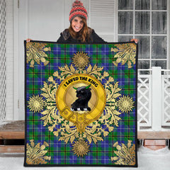 Turnbull Hunting Tartan Crest Premium Quilt - Gold Thistle Style