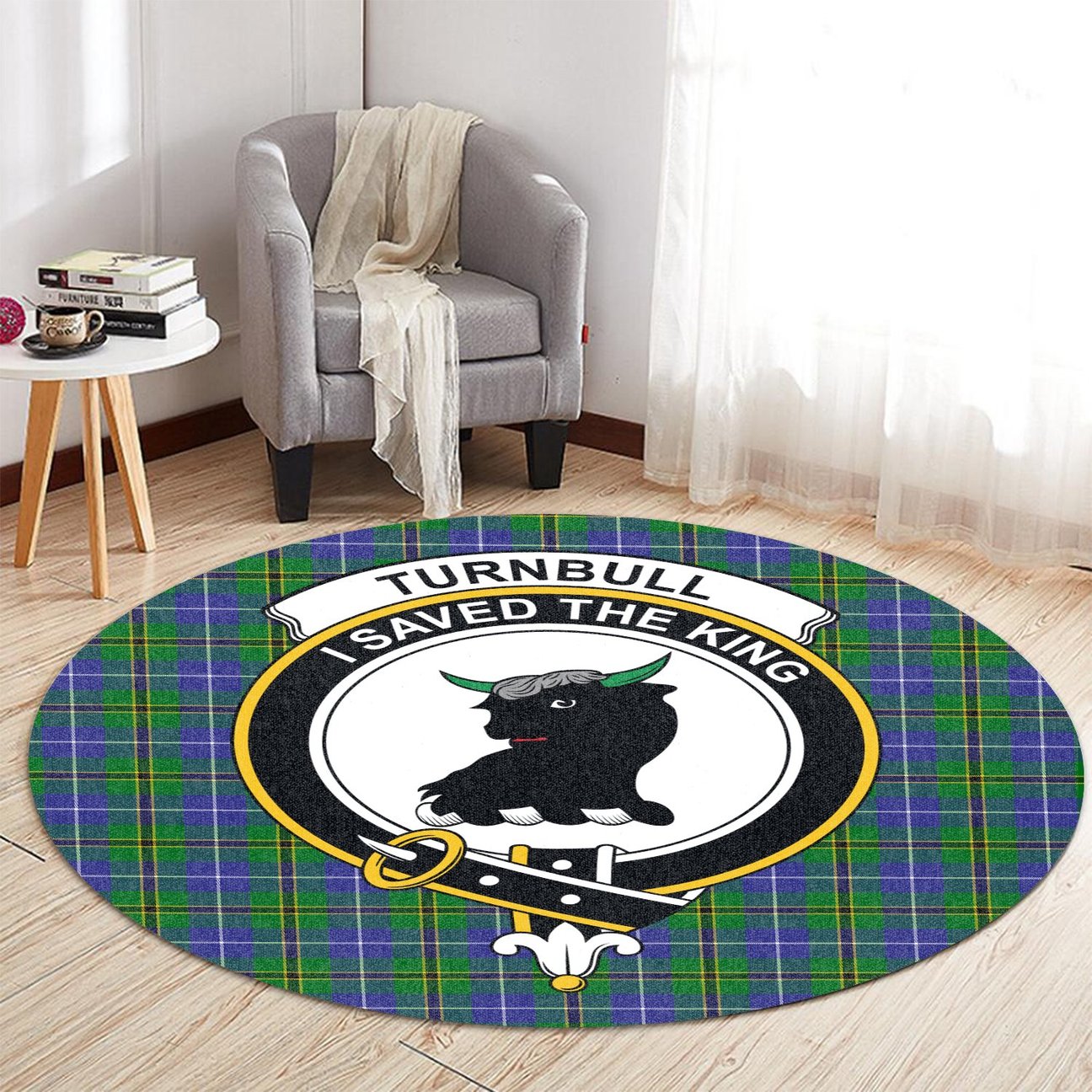 Turnbull Hunting Tartan Crest Round Rug