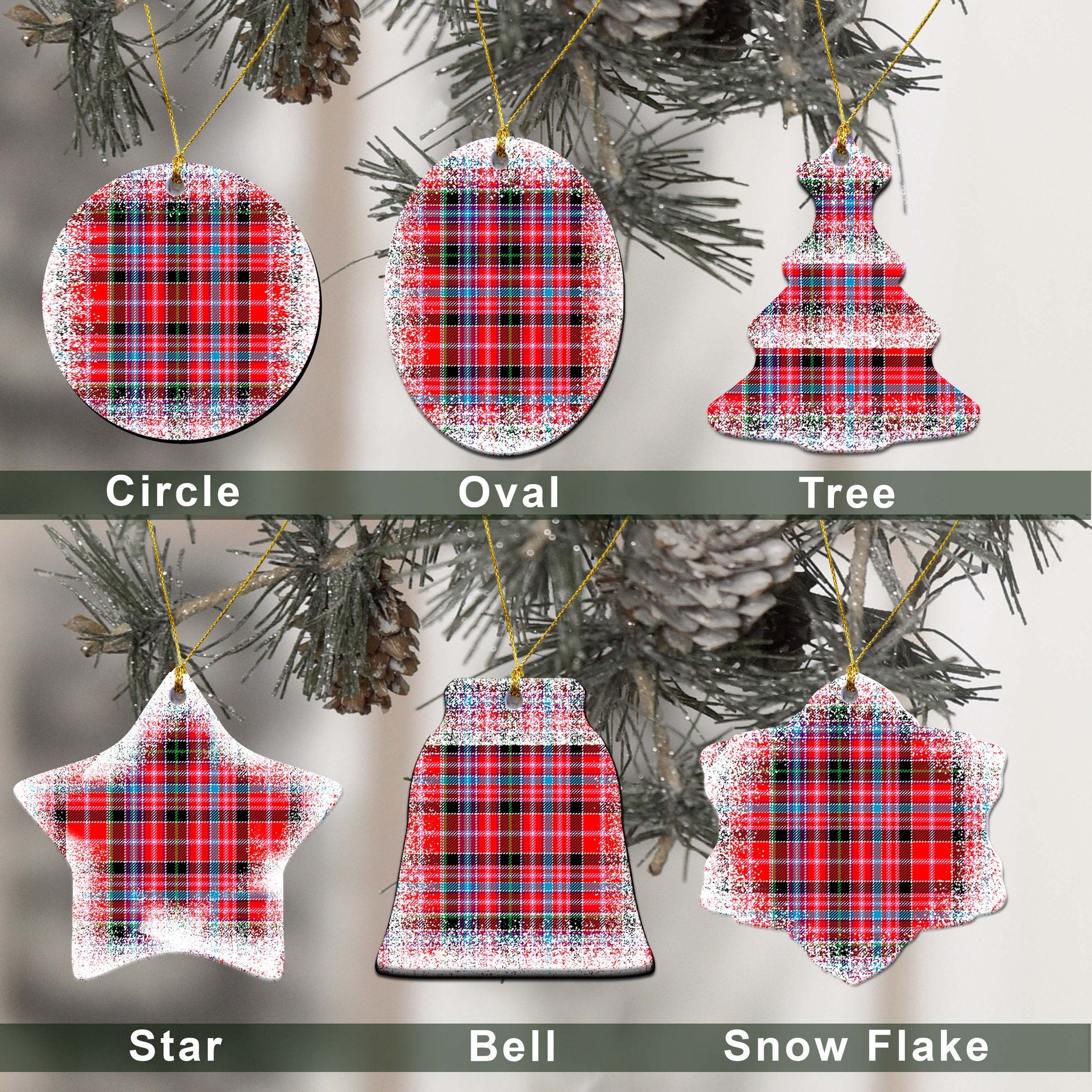 Udny Tartan Christmas Ceramic Ornament - Snow Style