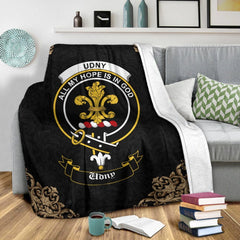 Udny Crest Tartan Premium Blanket Black