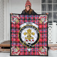 Udny Tartan Crest Premium Quilt - Gold Thistle Style