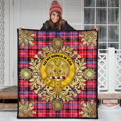 Udny Tartan Crest Premium Quilt - Gold Thistle Style