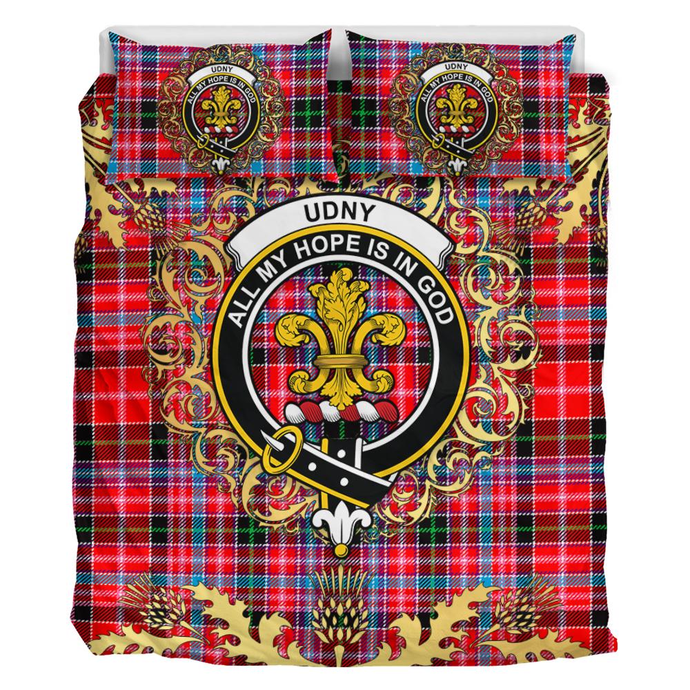 Udny Tartan Crest Bedding Set - Golden Thistle Style