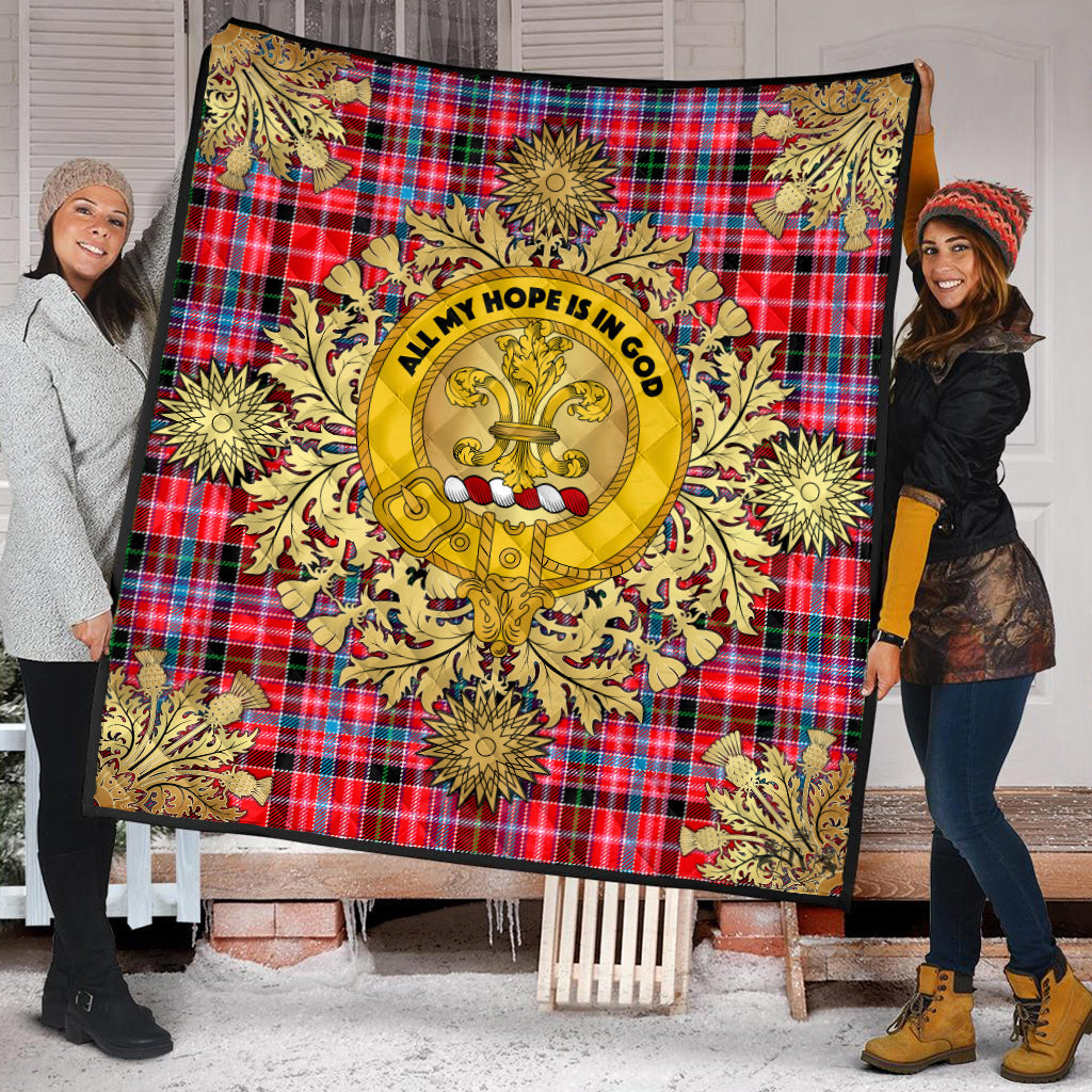 Udny Tartan Crest Premium Quilt - Gold Thistle Style