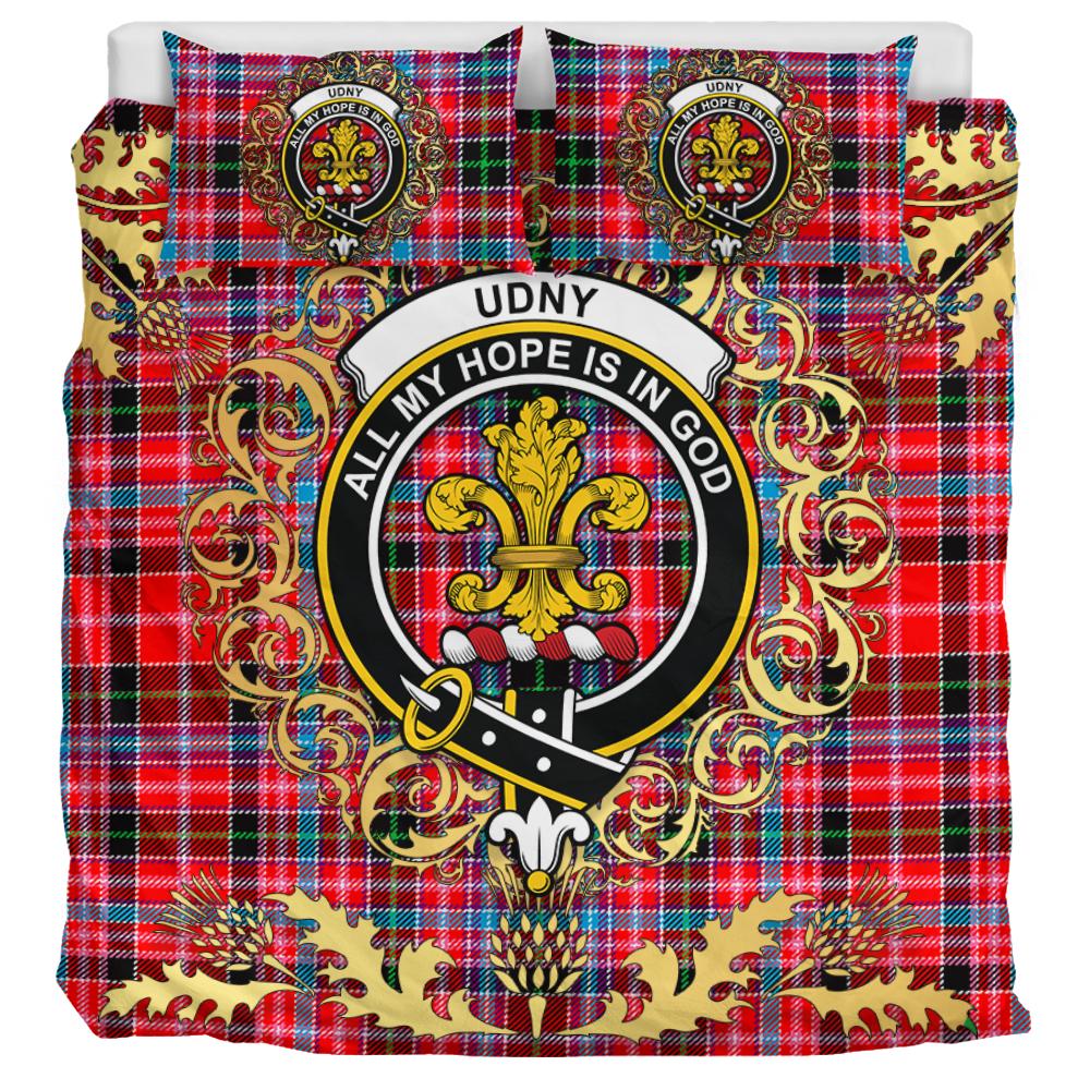 Udny Tartan Crest Bedding Set - Golden Thistle Style