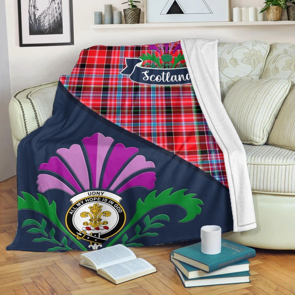 Udny Tartan Crest Premium Blanket - Thistle Style